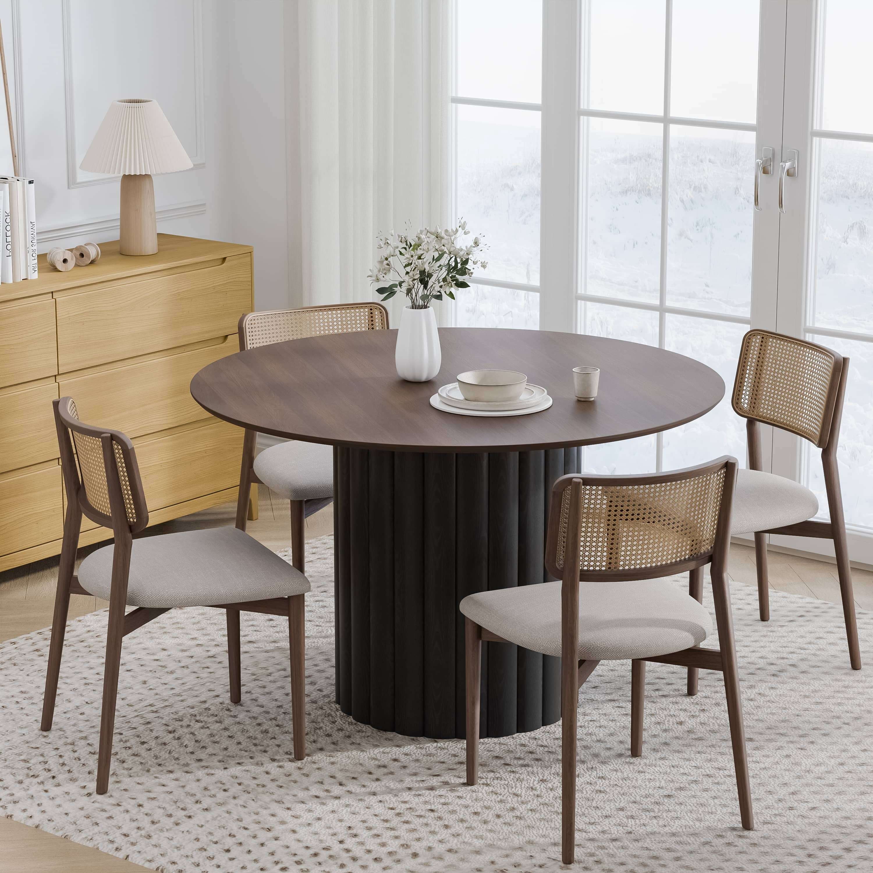 MAYEERTY 46" Rustic Dining Table Mid-Century Round Wood Kitchen Table for 4 People, Dining Room Living Room