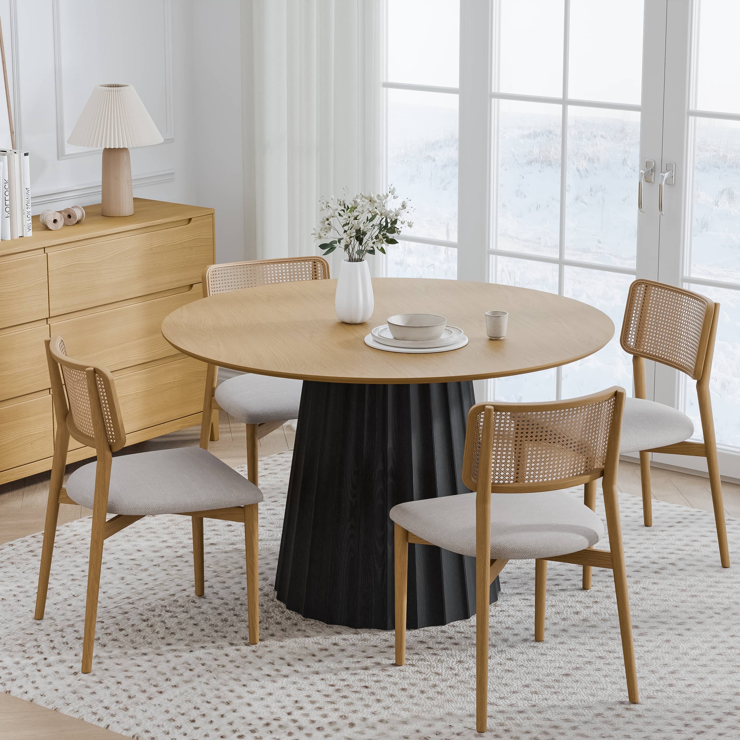 Dovelina 46" Rustic Dining Table Mid-Century Round Wood Kitchen Table ...
