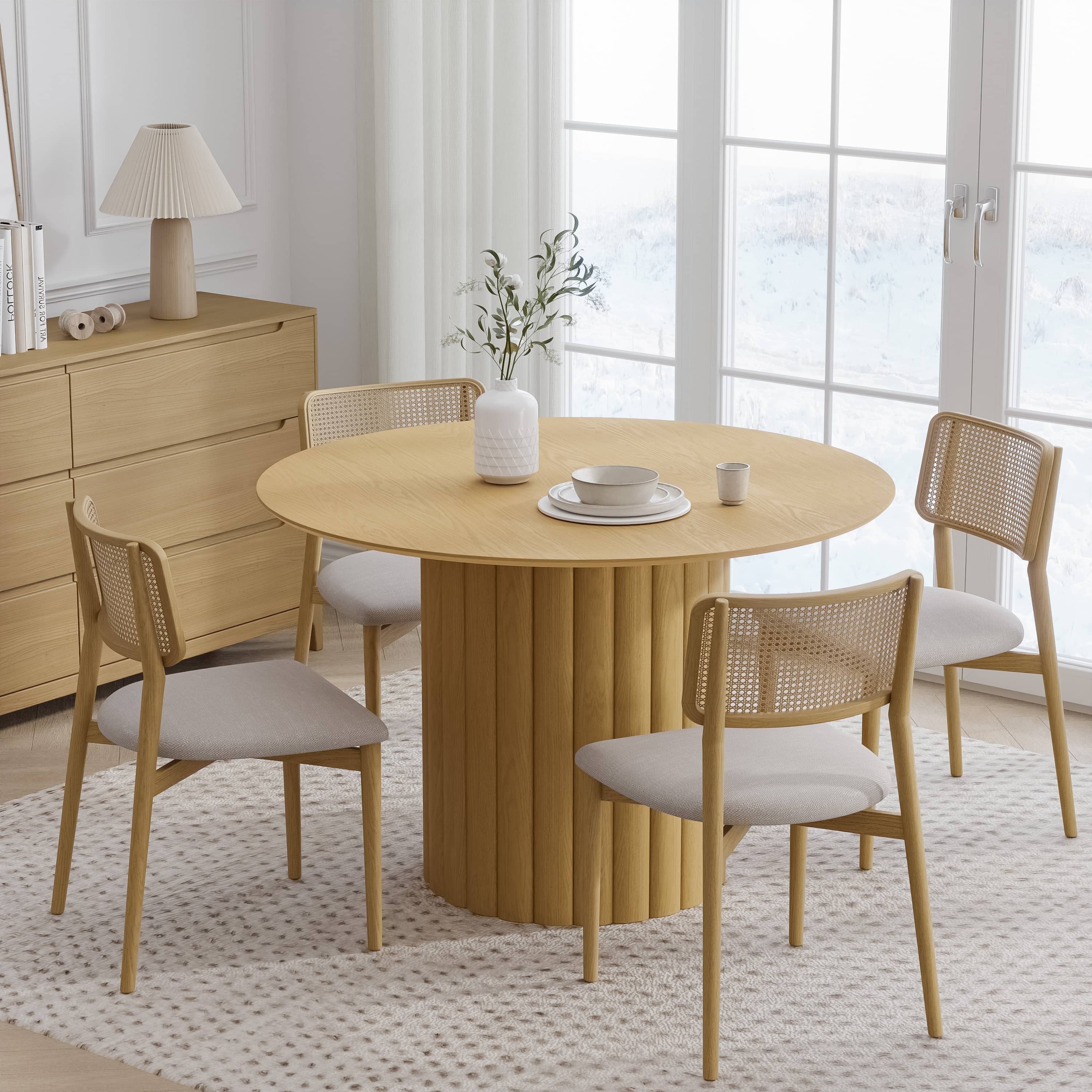 MAYEERTY 46" Rustic Dining Table Mid-Century Round Wood Kitchen Table for 4 People, Dining Room Living Room