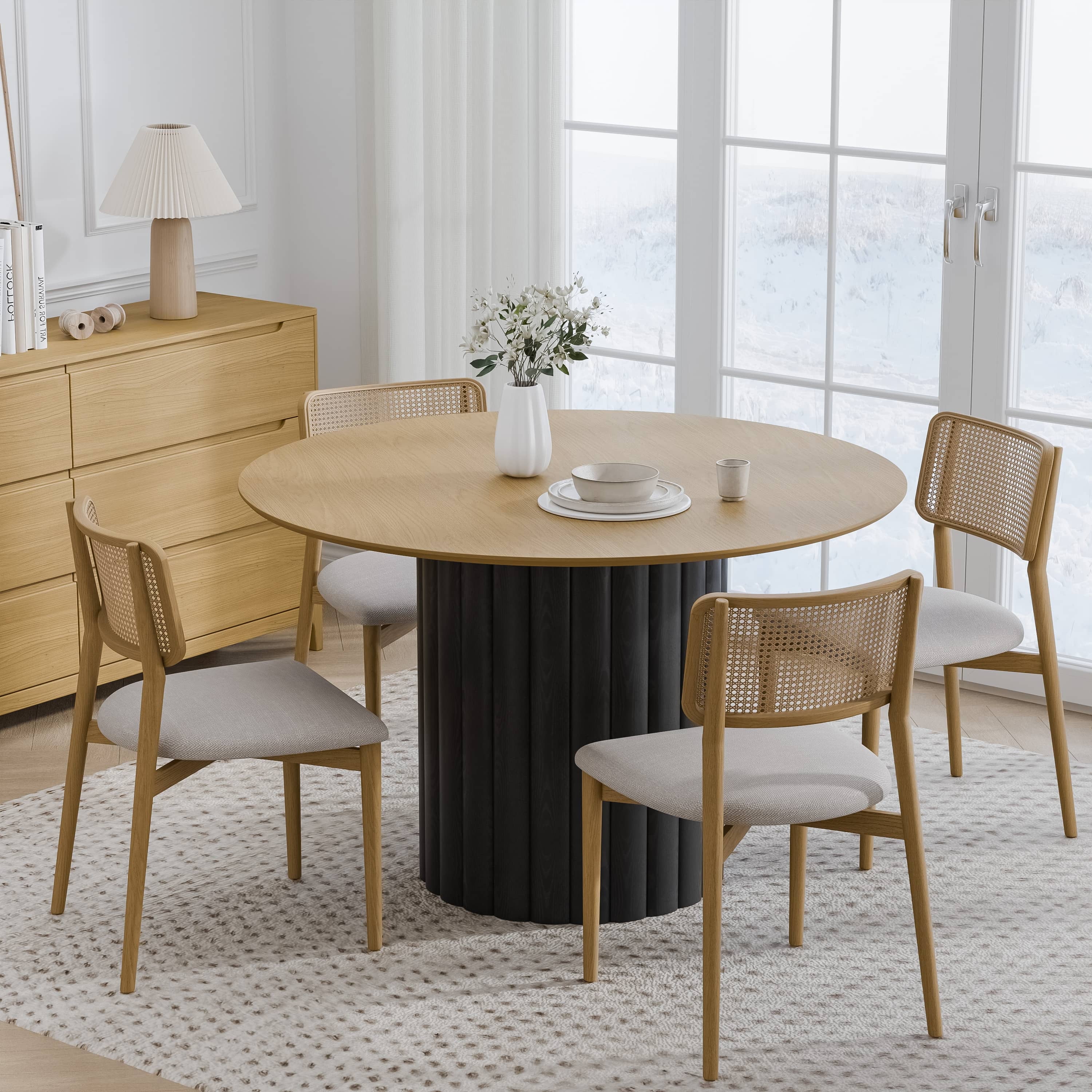 MAYEERTY 46" Rustic Dining Table Mid-Century Round Wood Kitchen Table for 4 People, Dining Room Living Room
