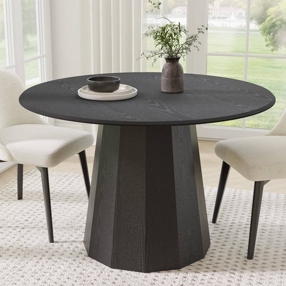 MAYEERTY 46" Wooden Round Modern Dining Table for Dining Room Kitchen, Black