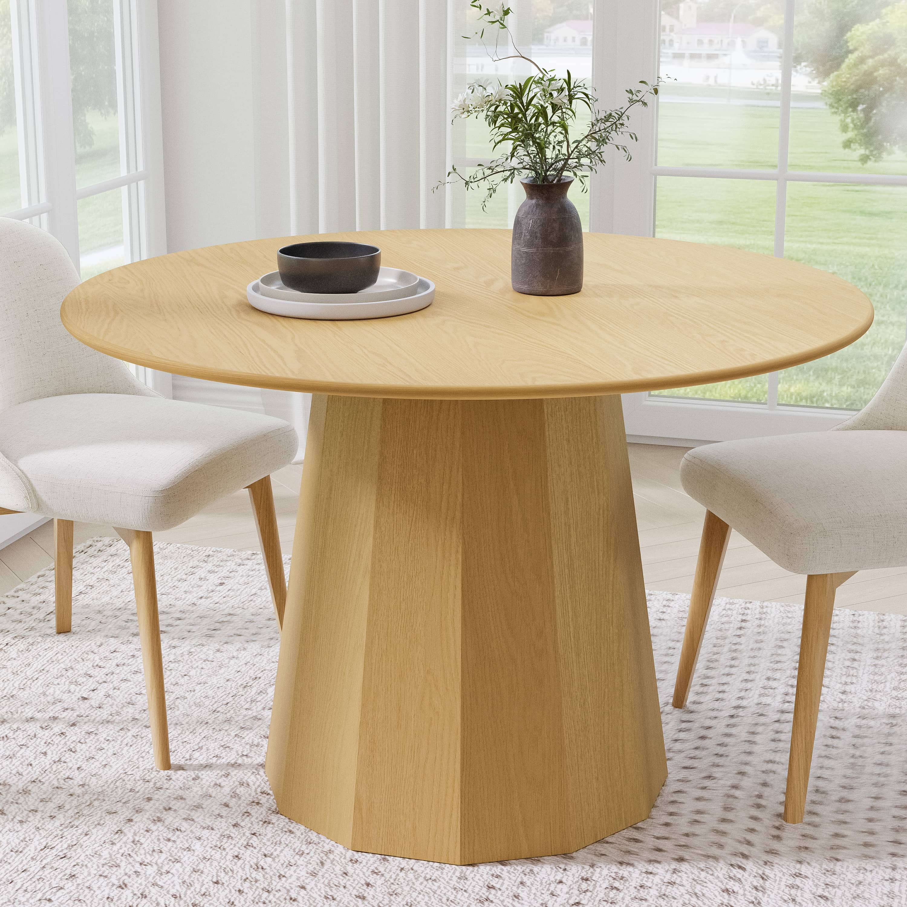 Dovelina 46" Wooden Round Table for 4，Mid-Century Kitchen Table for ...