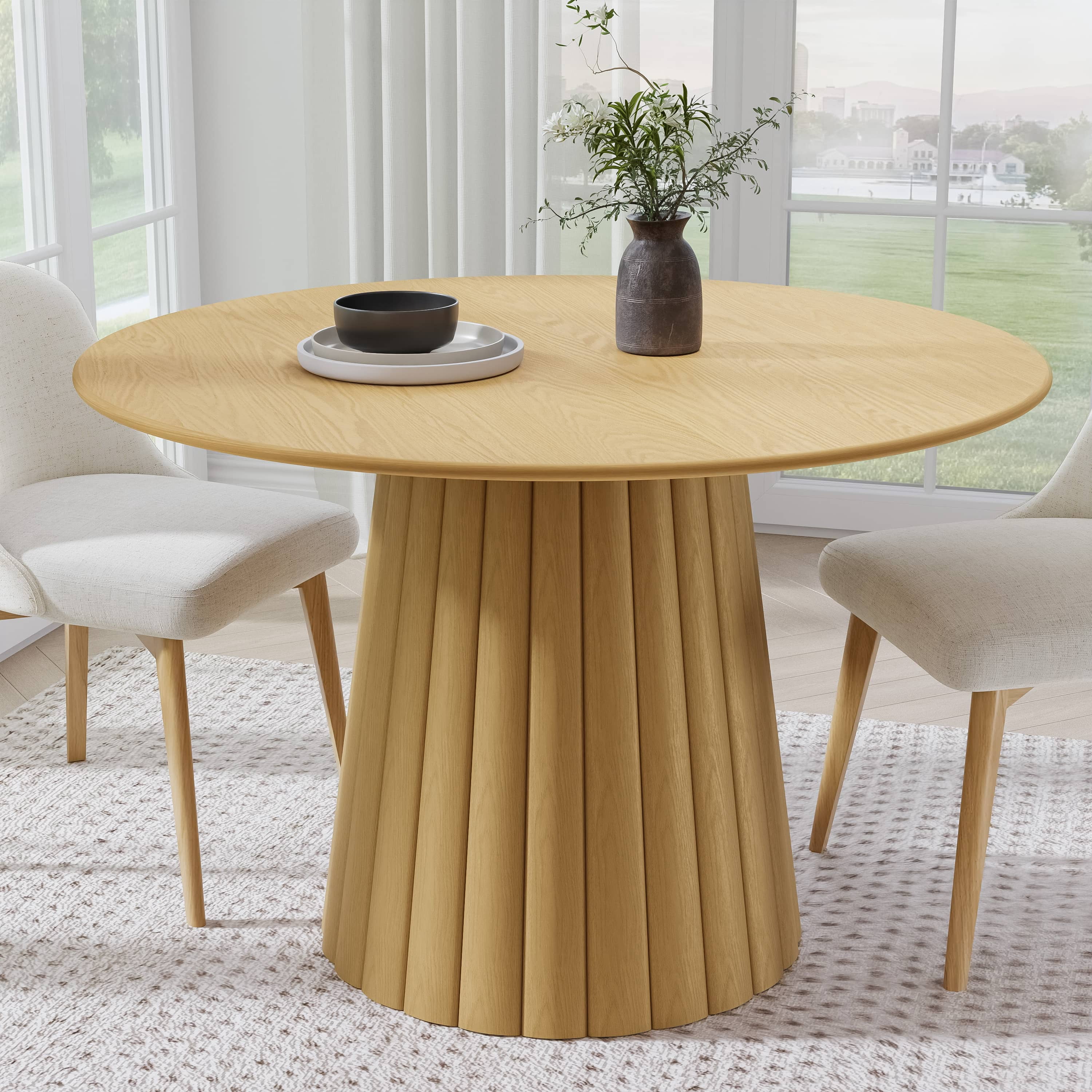 Dovelina 46" Wooden Round Table for 4，Mid-Century Kitchen Table for ...