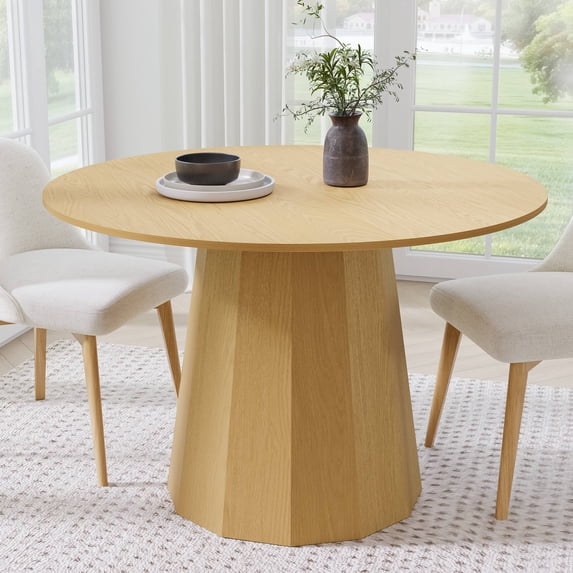 MAYEERTY 46" Wooden Round Table for 4,Mid-Century Kitchen Table for Dining Room Kitchen,Natural Wood