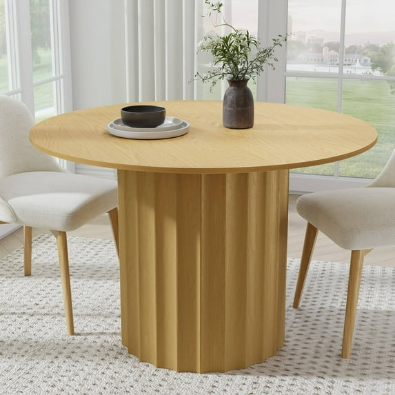 MAYEERTY 46" Wooden Round Table for 4,Mid-Century Kitchen Table for Dining Room Kitchen,Natural Wood