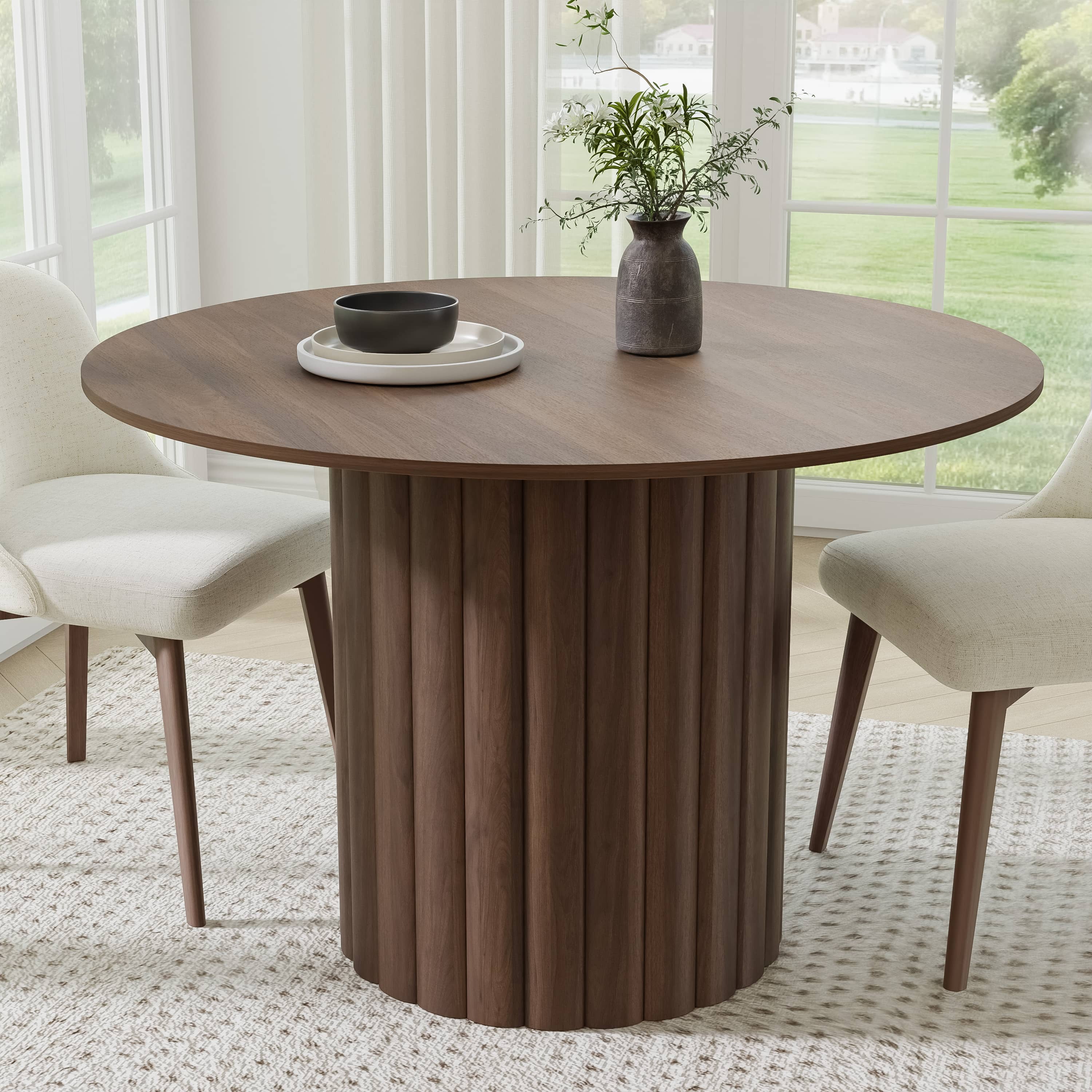 Dovelina 46" Wooden Round Table for 4，Mid-Century Kitchen Table for ...