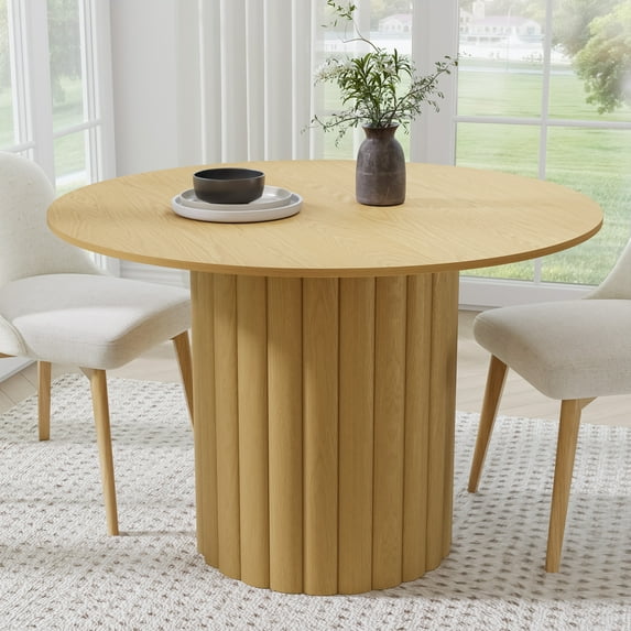 MAYEERTY 46 in. Soild Wood Natural Oak Dining Table Round Kitchen Table