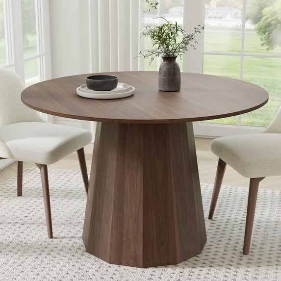 MAYEERTY 46 in. Soild Wood Walnut Dining Table Round Kitchen Table