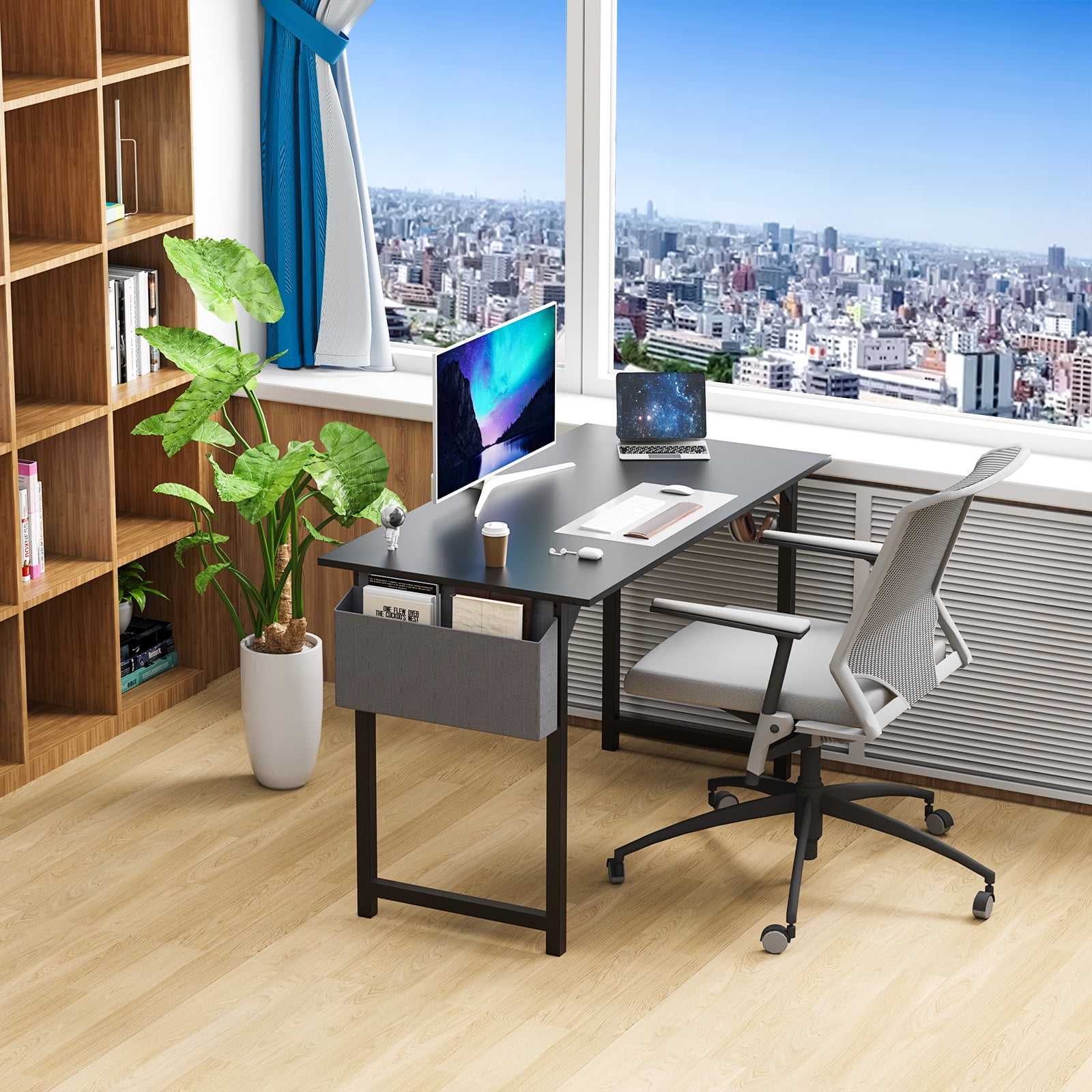 MAYEERTY 47 Inch Writing Desk with Fabric Drawers & Storage Bag, Modern Home Office Desk,Black