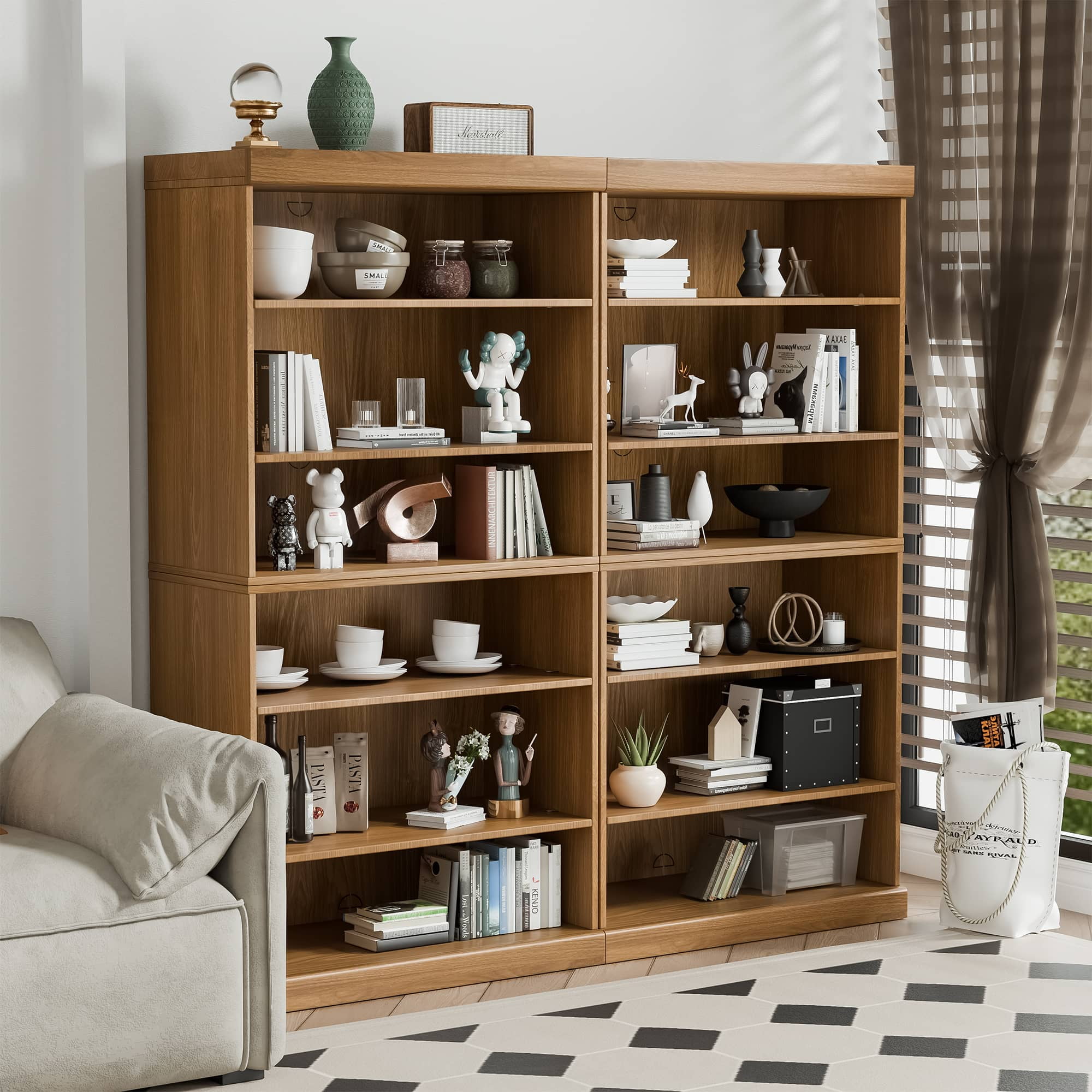 MAYEERTY 49"x31"x16" Doorless Storage Wood Cabinet for Living Room, Natural Wood