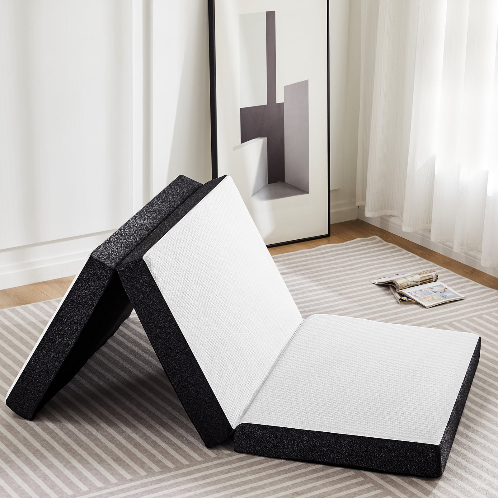 MAYEERTY 4" Portable Tri-Fold Memory Foam Mattress Non-Slip Floor Bed for Camping & Guest, Full