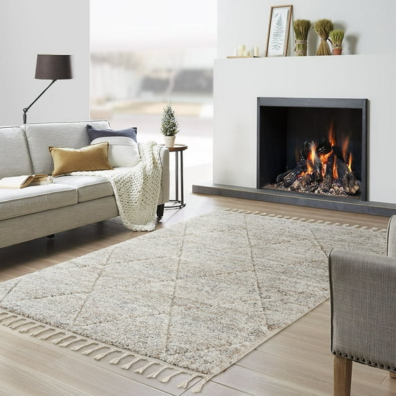 MAYEERTY 5'x7' Trellis Area Rug for Living Room Bedroom in Cream