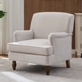 thumbnail image 1 of MAYEERTY Vintage Linen Upholstered Armchair - Antique Wood Legs for Living Room/Bedroom, Beige, 1 of 7