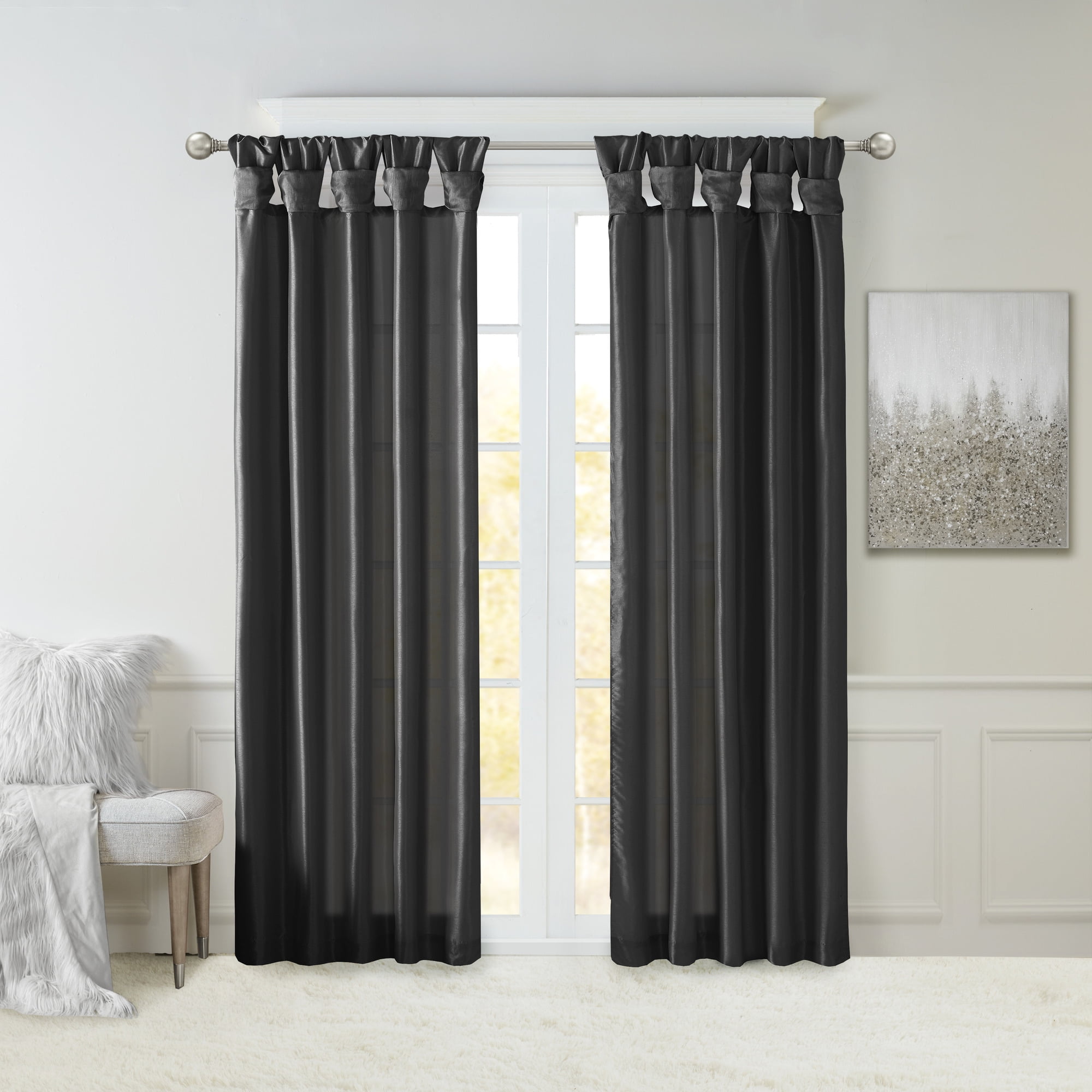 MAYEERTY 50x108" Twist Tab Lined Window Curtain Panel Black
