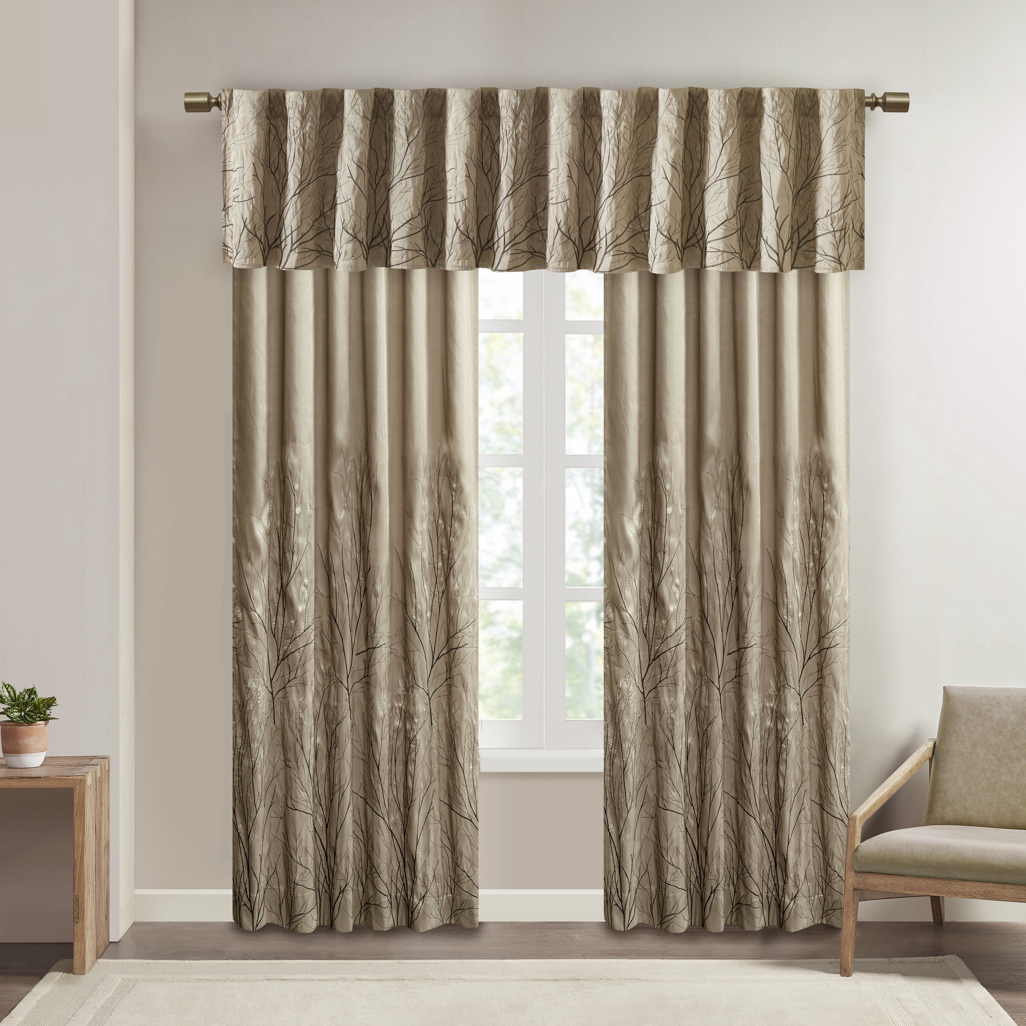 MAYEERTY 50x18" Faux Silk Embroidered Window Valance Tan