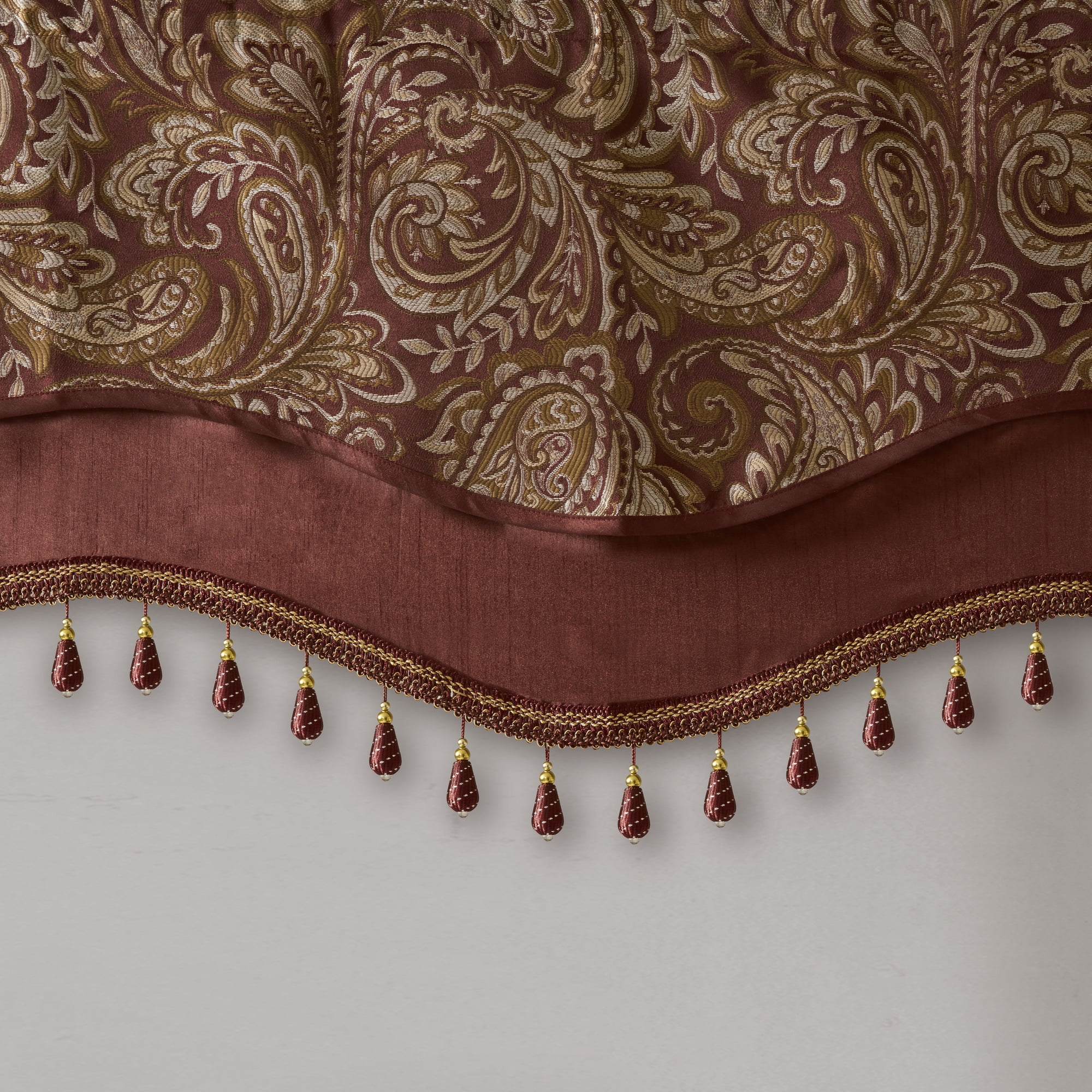MAYEERTY 50x18" Jacquard Rod Pocket Valance With Beads Burgundy