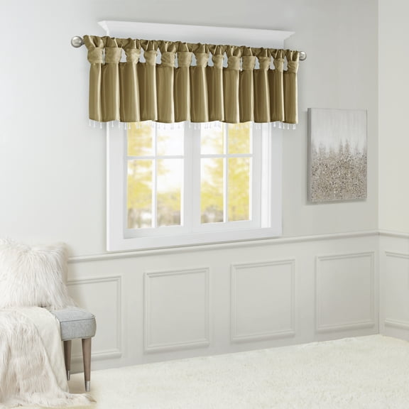 MAYEERTY 50x26" Lightweight Faux Silk Valance - With Beads, Bronze