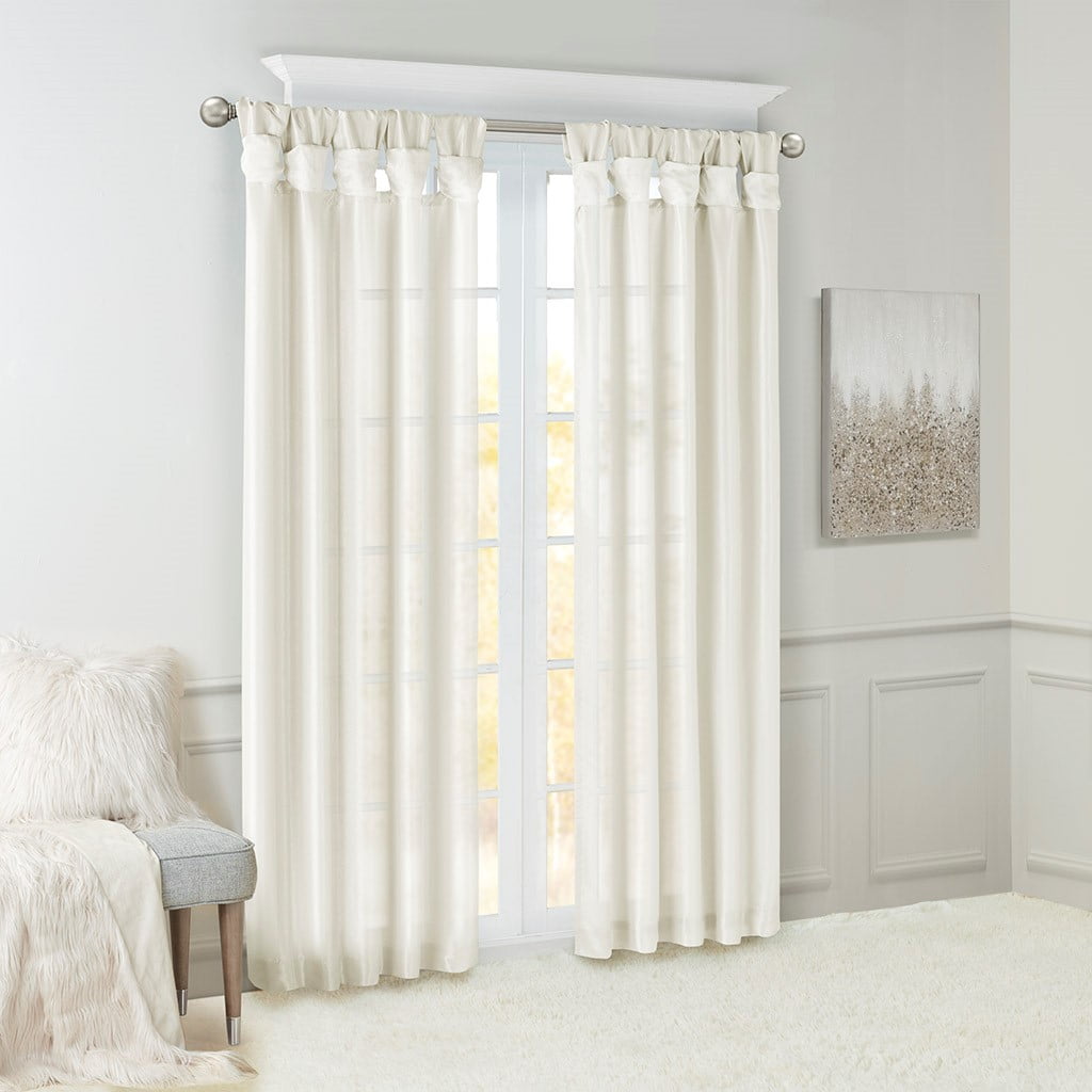 MAYEERTY 50x84" 2-PK Twist Tab Lined Window Curtain Pair Living Room White