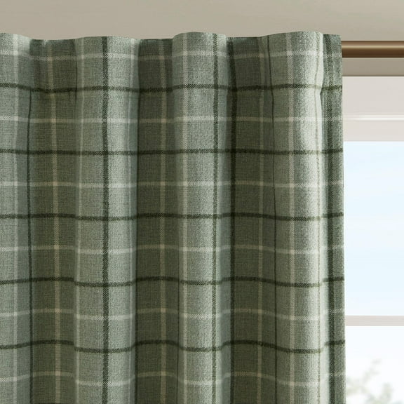 MAYEERTY 50x84" Plaid Rod Pocket and Back Tab Curtain Panel with Fleece Lining Green