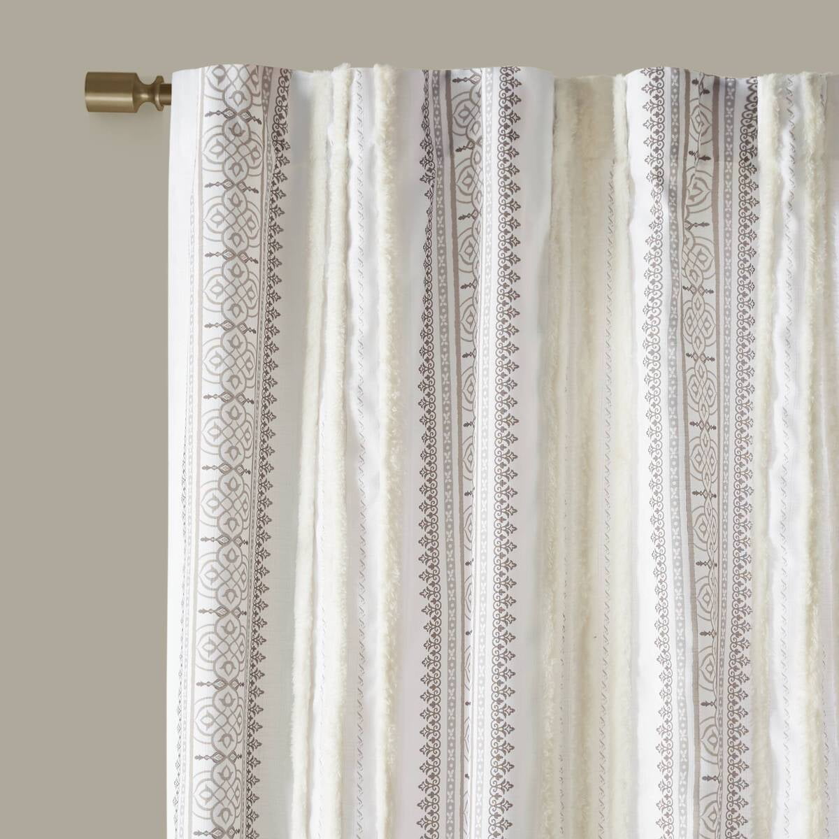 MAYEERTY 50x84" Poly Printed Curtain Panel with Tufted Stripe and Lining White/Brown