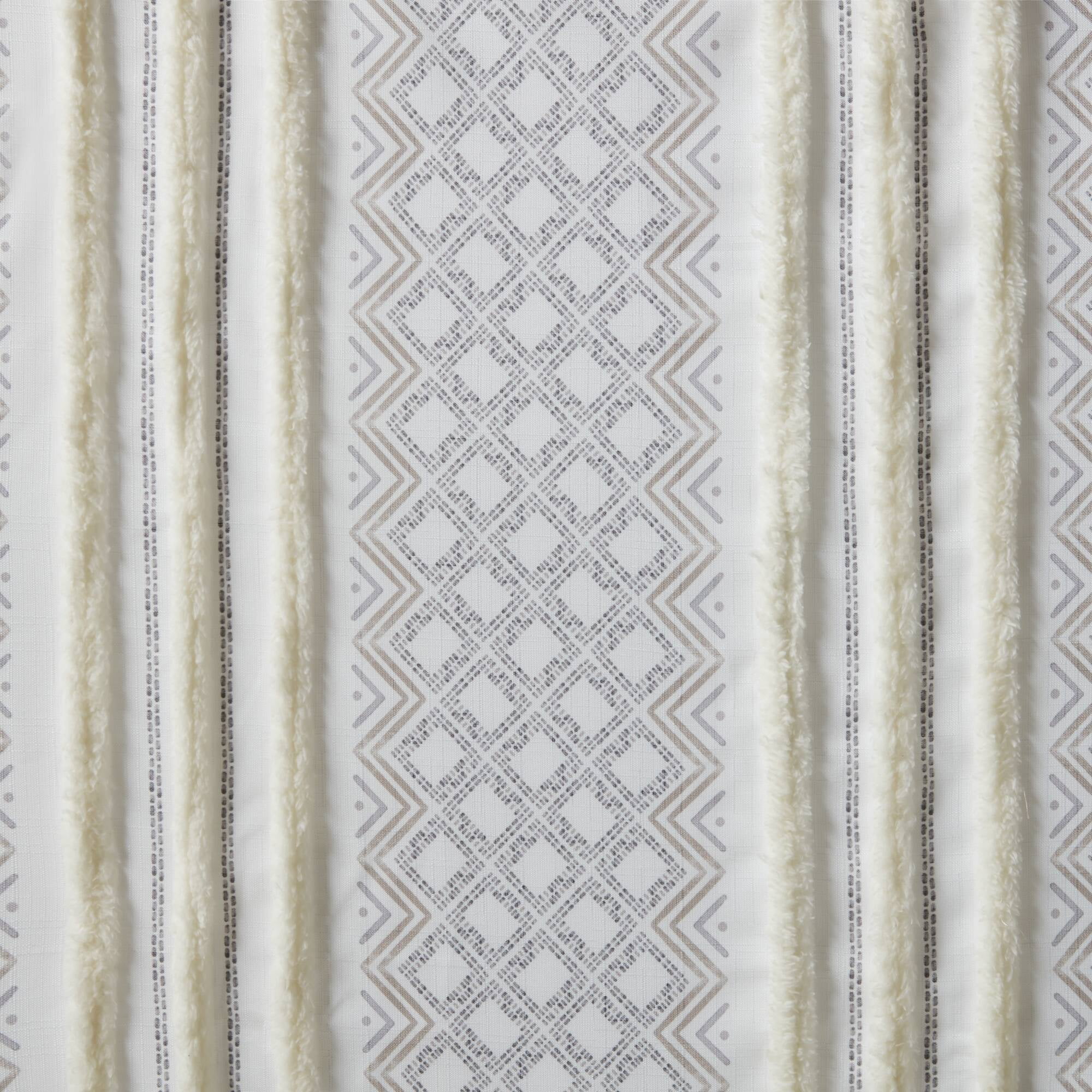 MAYEERTY 50x95" Poly Printed Curtain Panels (2-Pack) - Tufted Stripe, White/Taupe