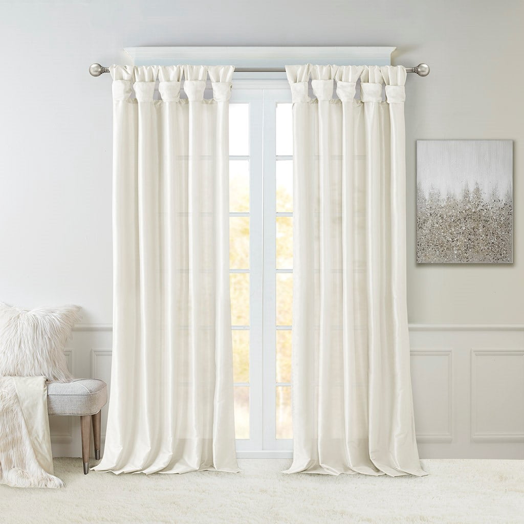MAYEERTY 50x95" Twist Tab Lined Window Curtain Panel Living Room White