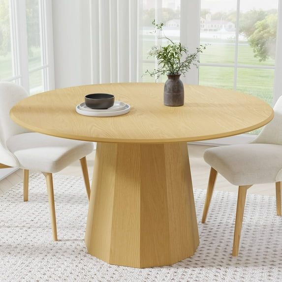MAYEERTY 52" Wooden Round Modern Dining Table for Dining Room Kitchen, Natural Wood
