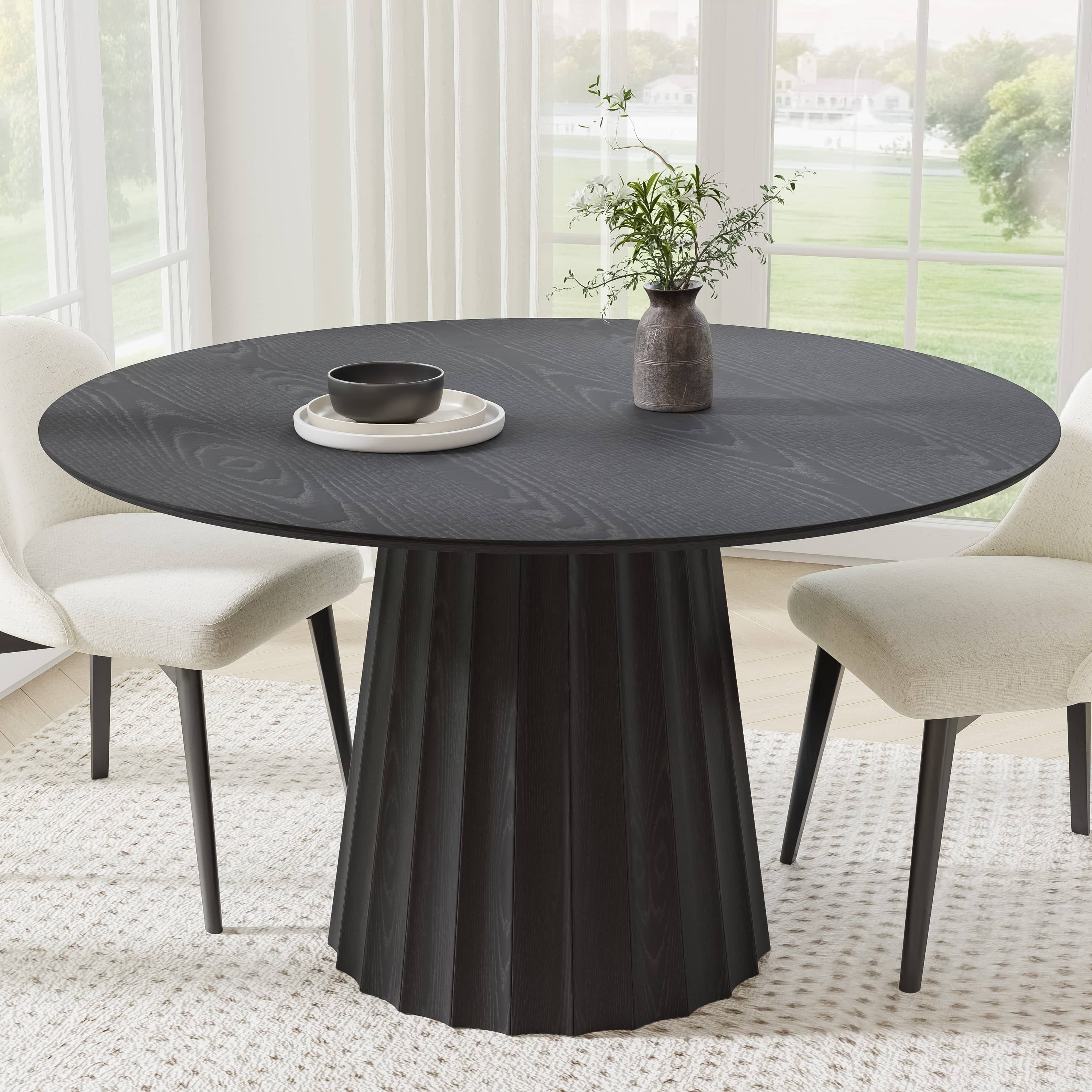 MAYEERTY 52" Wooden Round Rustic Dining Table for Dining Room Kitchen, Black