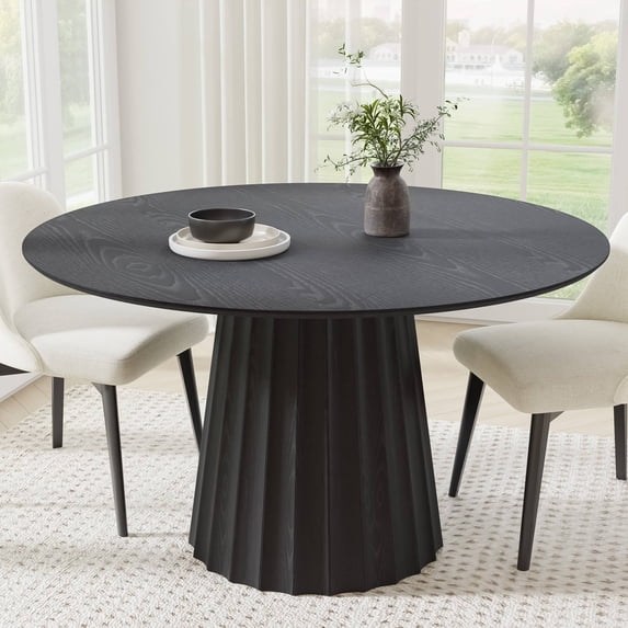 MAYEERTY 52" Wooden Round Rustic Dining Table for Dining Room Kitchen, Black