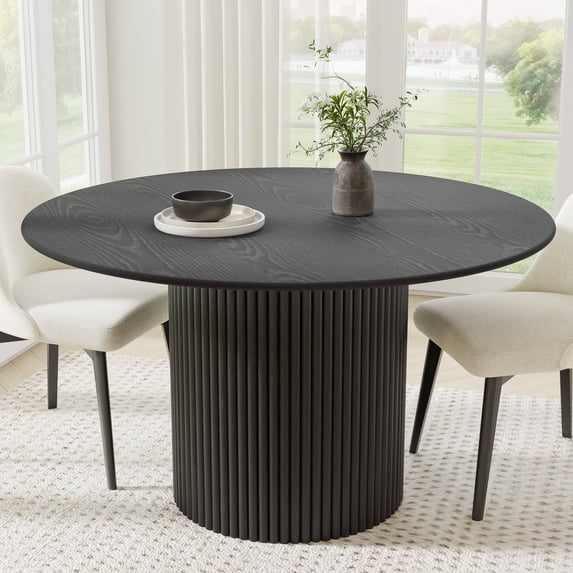 MAYEERTY 52" Wooden Round Table for 4,Modern Dining Kitchen for Dining Room Kitchen,Black