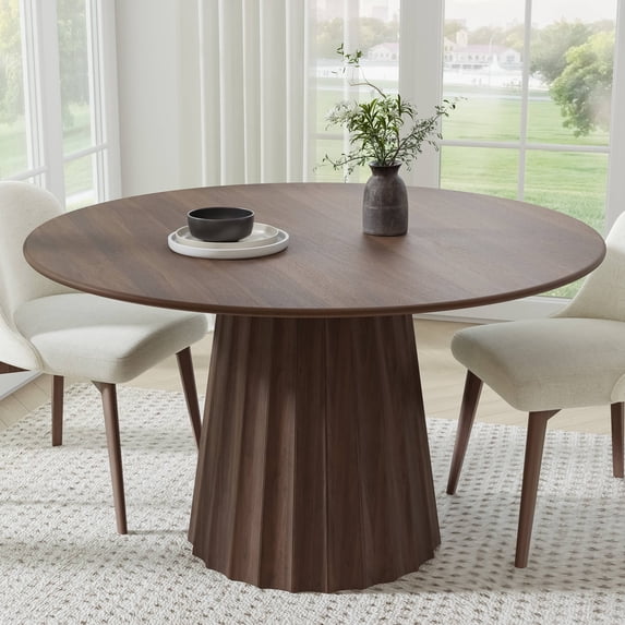 MAYEERTY 52" Wooden Round Table for 4,Modern Dining Kitchen for Dining Room Kitchen,Walnut