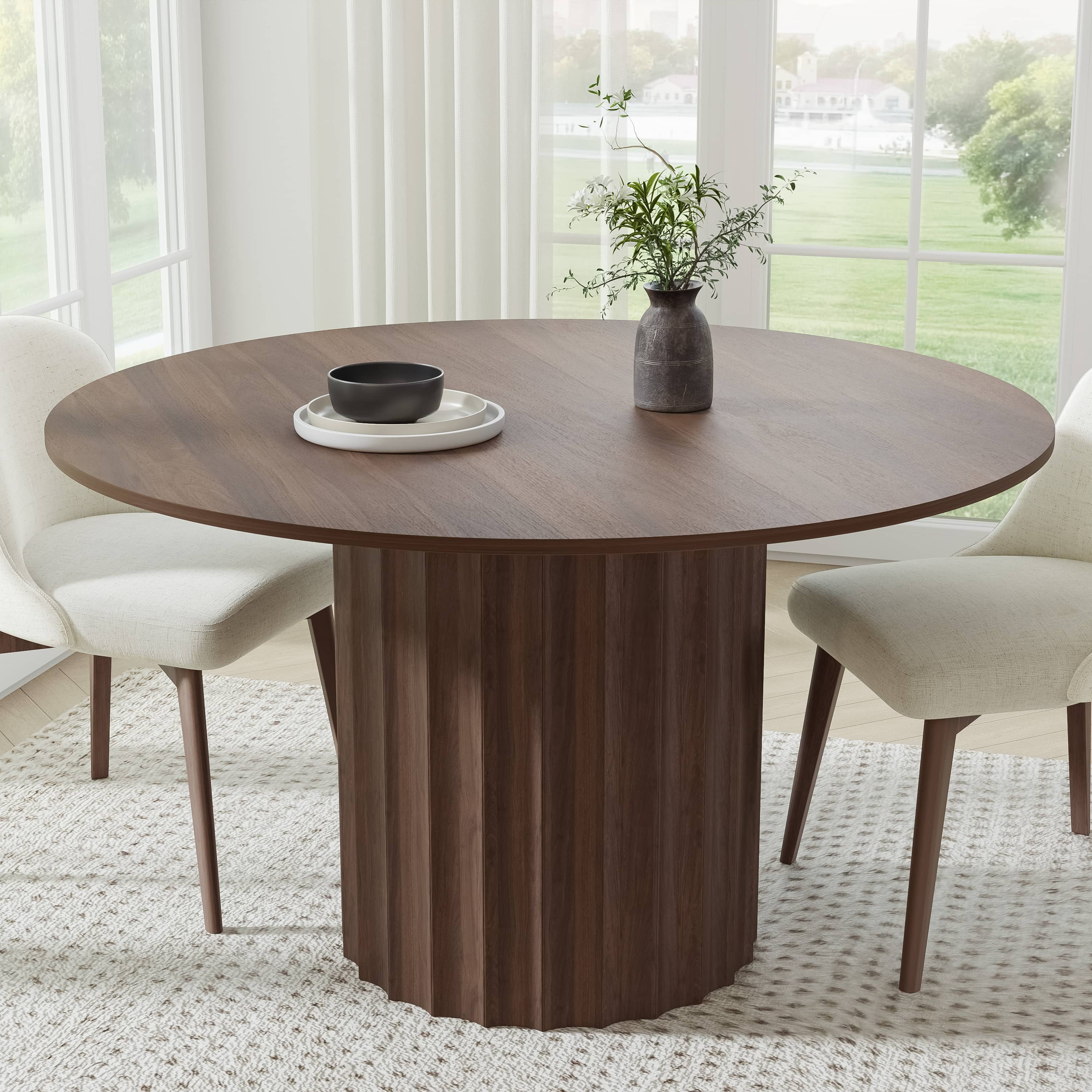 MAYEERTY 52" Wooden Round Table for 4，Modern Dining Kitchen for Dining Room Kitchen,Walnut