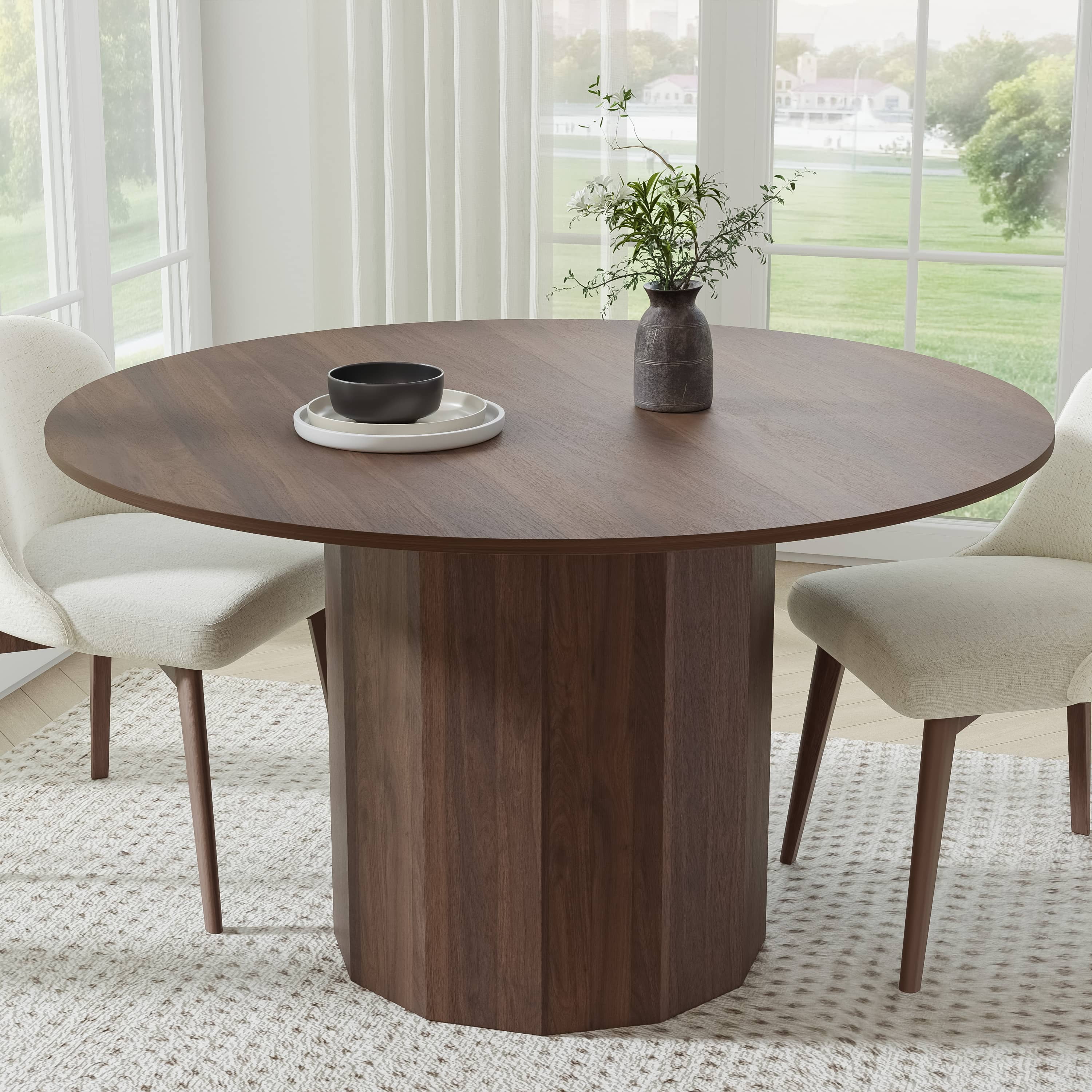 Dovelina 52 Wooden Round Table - Kitchen Table - Walnut - Walmart.com