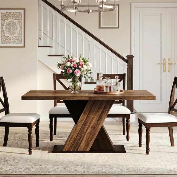 Dovelina 55" Rectangular Dining Table for 4-6, Farmhouse Kitchen Table with X-Shaped Base, for Dining Room, Kitchen, Apartment, Home Office, Cafe