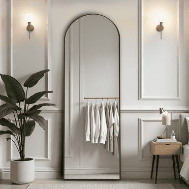 MAYEERTY 59in Arched Full Length Mirror Standing Floor Mirror Full Body Mirror with Bracket, Aluminum Alloy, Black