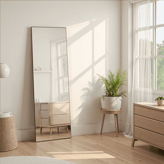 MAYEERTY 59in Full Length Mirror Floor Rectangle Full Body Mirror with Bracket, Aluminum Alloy, Black