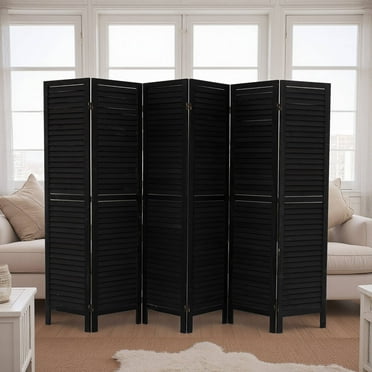 Dovelina 6 Panel Room Divider, 5.6Ft, Freestanding Louvered Folding Privacy Screen, Black