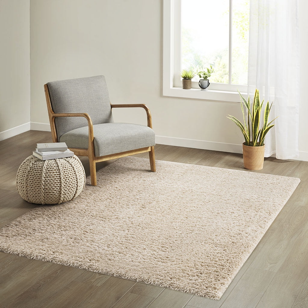 MAYEERTY 6' x 9' Cream Super Soft Polyester Shag Area Rug