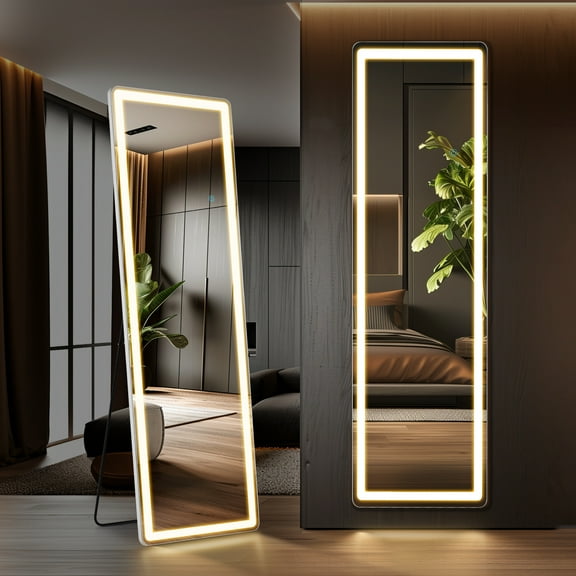 Dovelina 60" × 16" LED Full Length Mirror, 3 Color Lighting Floor Standing Mirror with Bracket