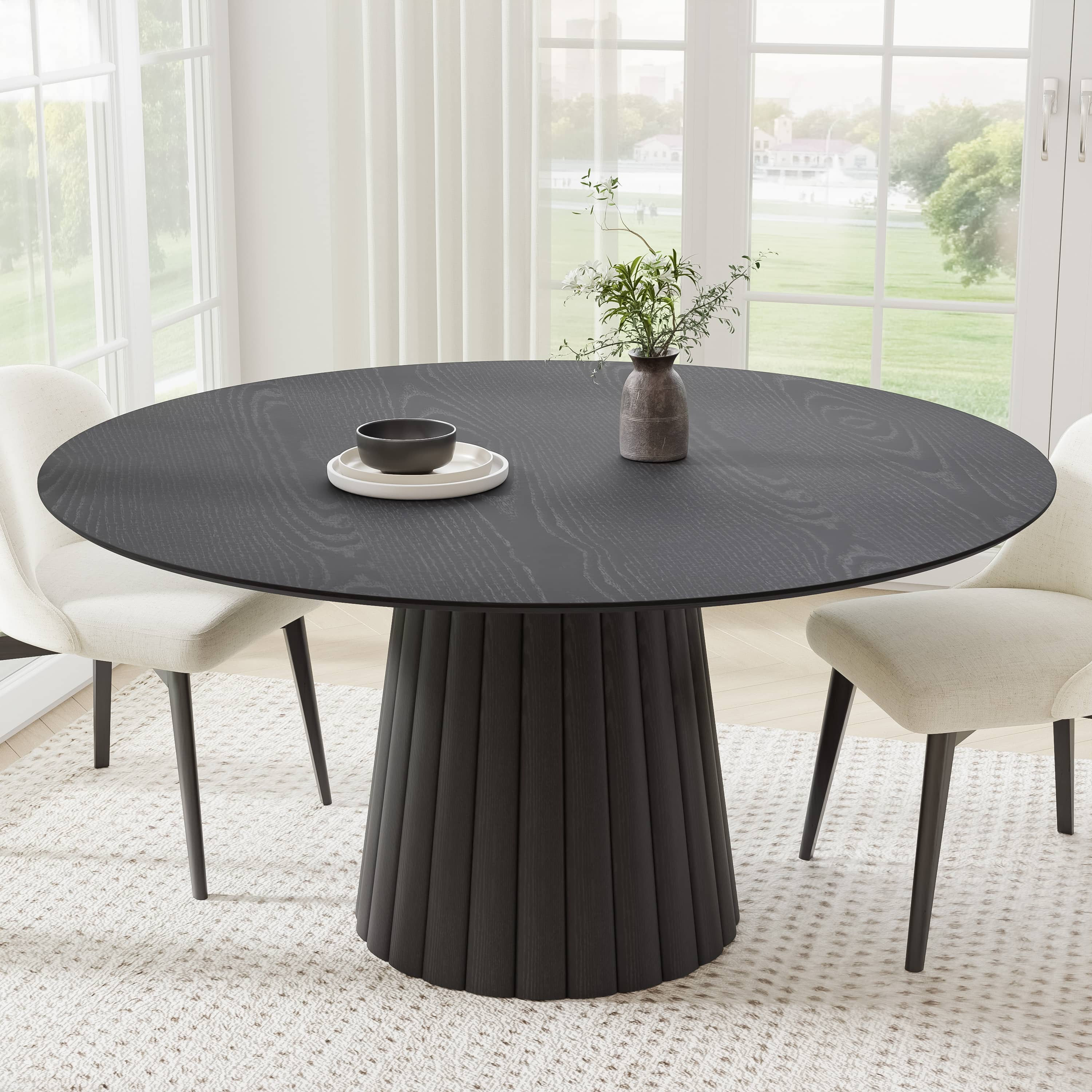 MAYEERTY 60" Round Dining Tables, Mid-Century Dining Table for Dining Room Kitchen, Black