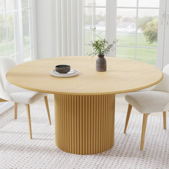 MAYEERTY 60" Round Dining Tables, Mid-Century Dining Table for Dining Room Kitchen, Natural Wood