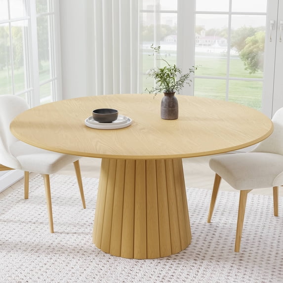 MAYEERTY 60" Round Dining Tables, Mid-Century Dining Table for Dining Room Kitchen, Natural Wood
