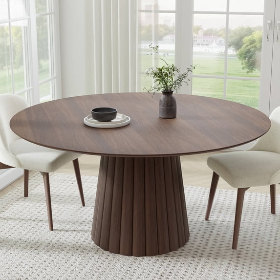 MAYEERTY 60" Round Dining Tables, Mid-Century Dining Table for Dining Room Kitchen, Walnut
