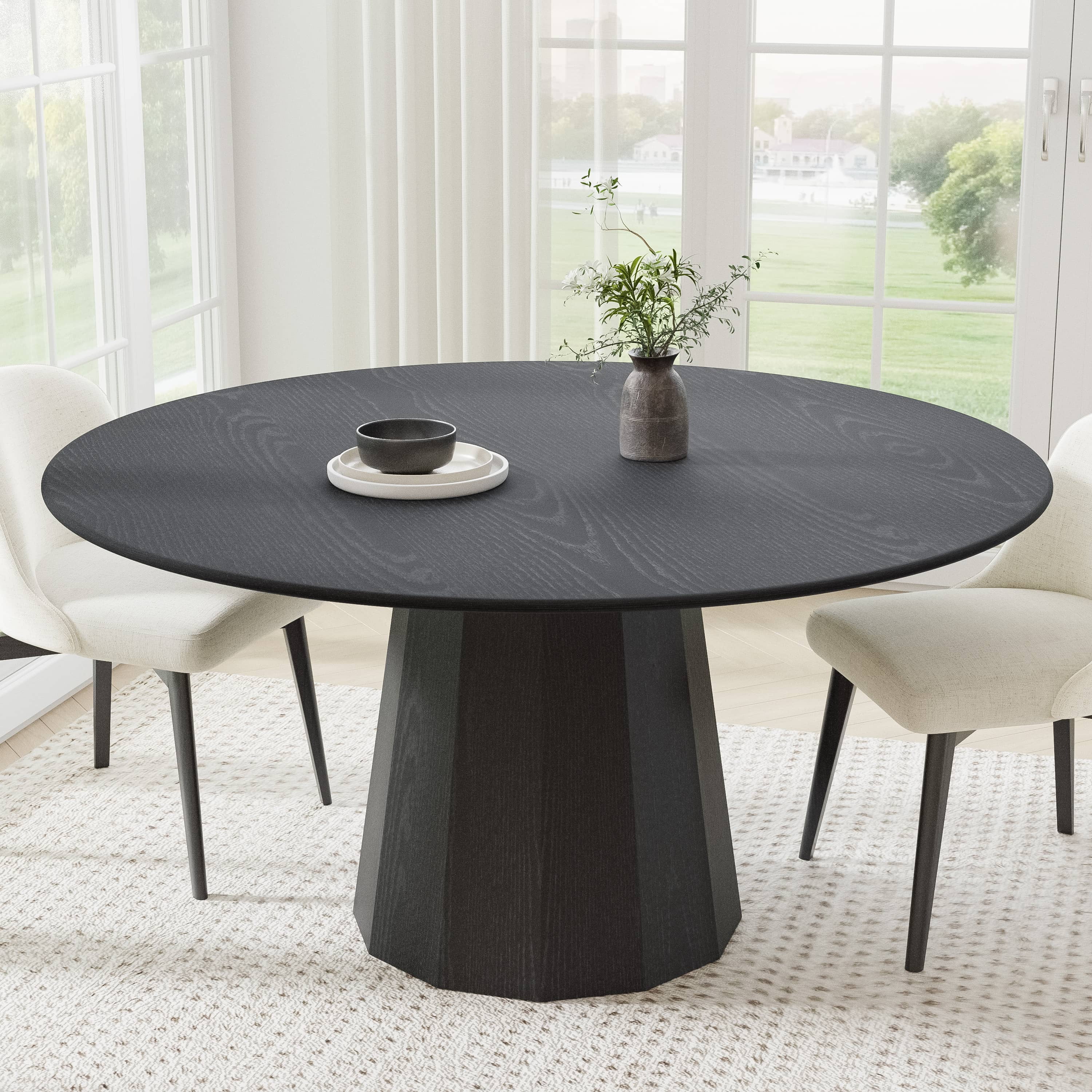 Dovelina 60" Wooden Round Table for 4，Mid-Century Kitchen Table for ...