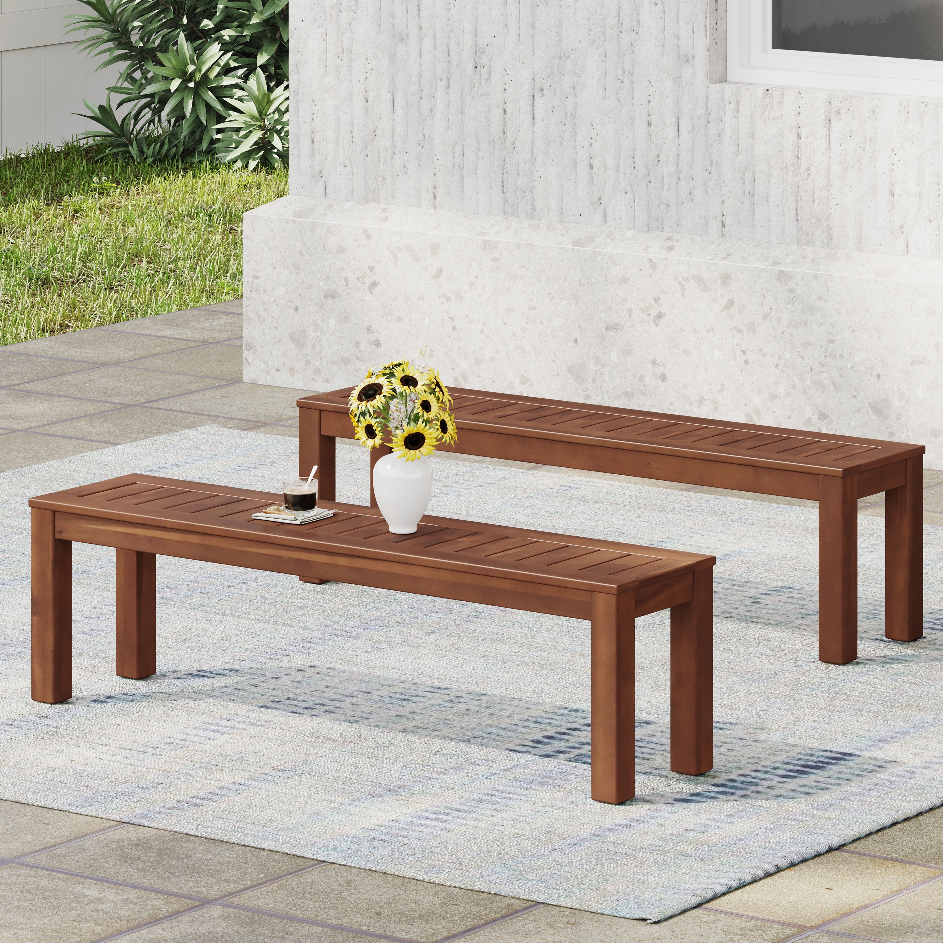 MAYEERTY 61.75''Outdoor Benches Stylish and Modern Outdoor Bench, Ergonomic Design, Comfortable Sitting ( SET OF 2 )