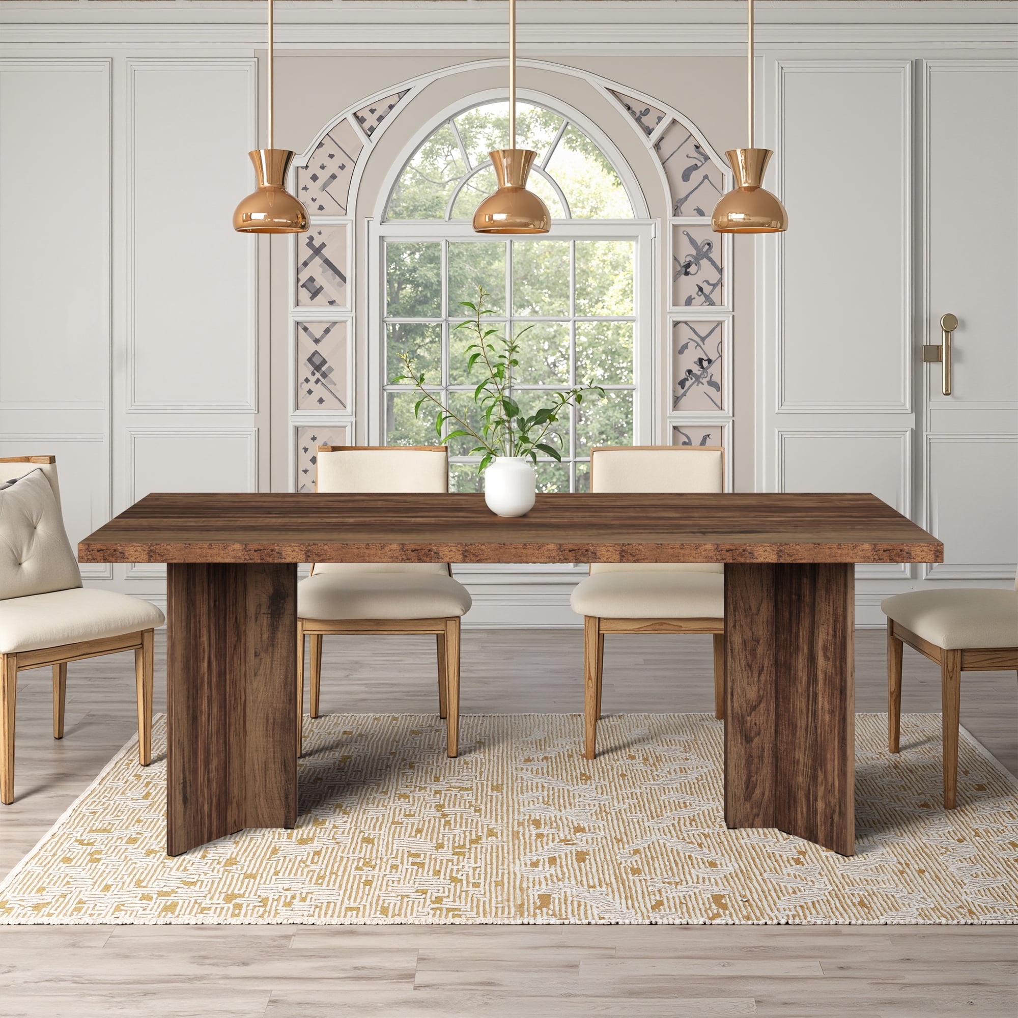 MAYEERTY 63 Inch Rectangular Farmhouse Dining Table, Vintage Walnut Wood Kitchen Dinner Table for 4 to 6 People, 300 LBS Heavy Duty E1 Chipboard Work Desk