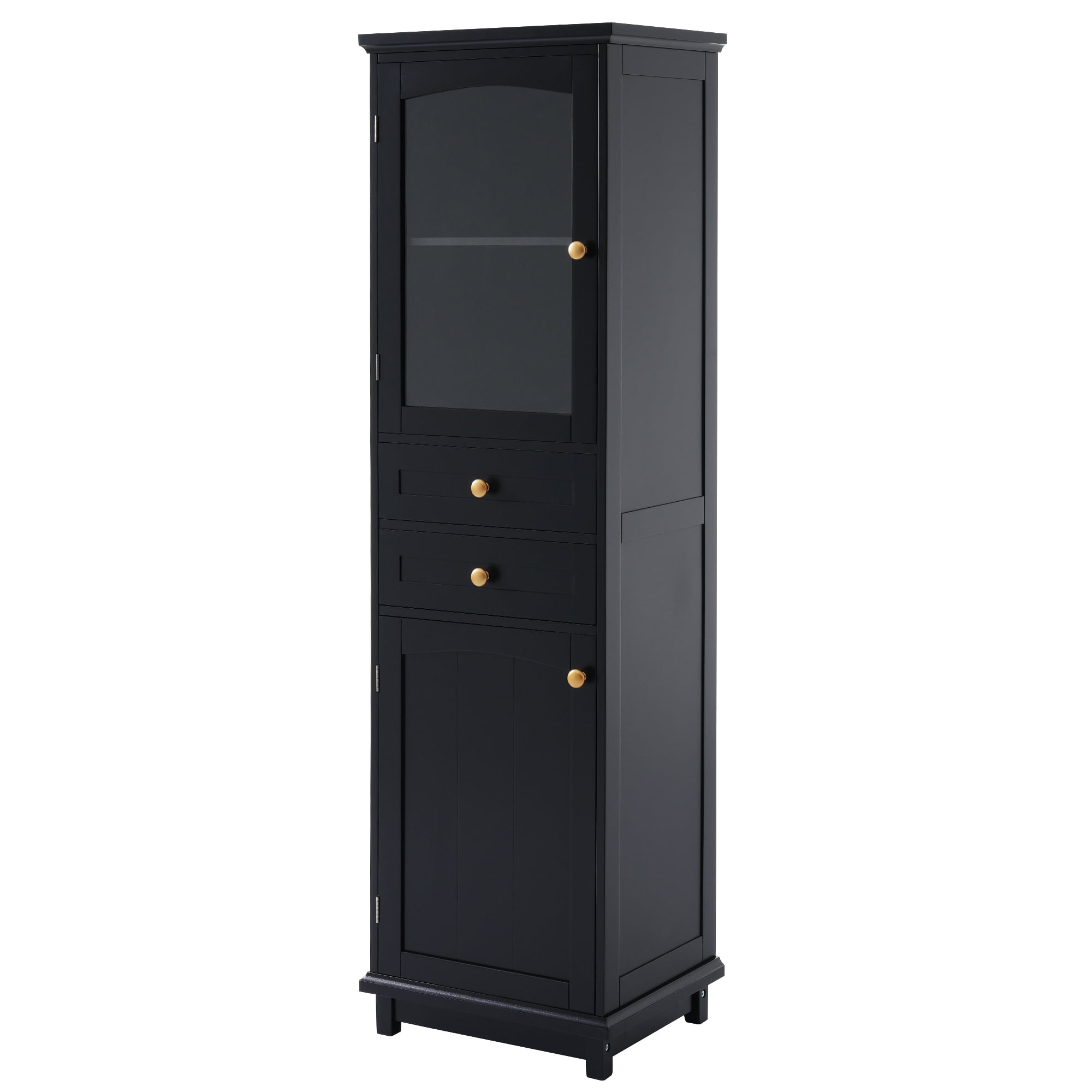 MAYEERTY 63" Freestanding Tall Bathroom Storage Cabinet - With Glass Doors, Tall Storage Solution for Bathrooms