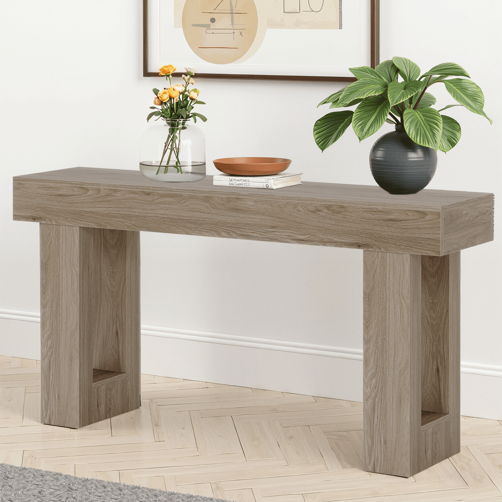 MAYEERTY 63 Inch Rustic Country Style Wooden Sofa Table Entryway Accent Table