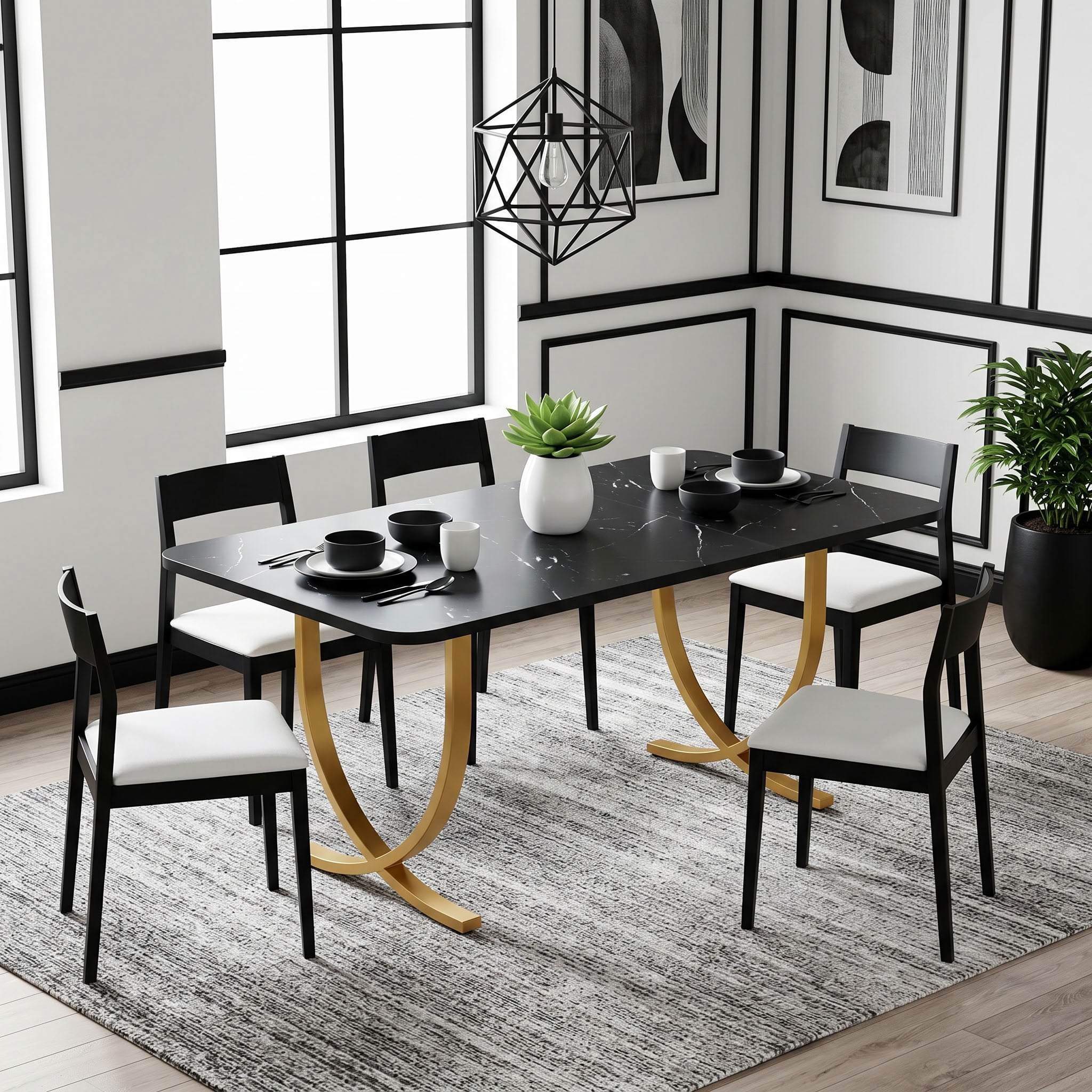 Dovelina 63" Modern Dining Table for 4, Dinner Table with Faux Marble Top, for Dining Room, Kitchen, Apartment, Home