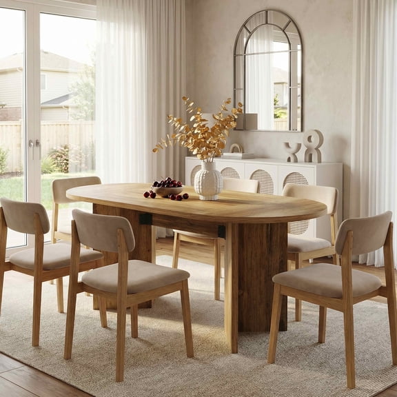 Dovelina 63" Oval Dining Table for 4-6, Rustic Kitchen Table with Water-Resistant Top, for Dining Room, Kitchen, Home